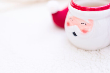 Christmas and new year decoration on white snowy backgroud