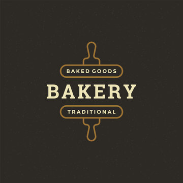 Bakery Badge Or Label Retro Vector Illustration. Rolling Pin Silhouette For Bakehouse.