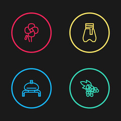 Set line Bread and salt, Branch viburnum, Cossack pants and Poppy flower icon. Vector.