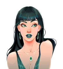 Foto op Plexiglas Portret van een mooi meisje gekleed in groene kleur. Vector cartoon geïsoleerd karakter © ddraw