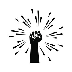 Black hand raised in a clenched fist. Freedom sign and protest symbol