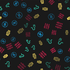 Set line CD or DVD disk, Electric plug, Microphone and Music equalizer on seamless pattern. Vector.