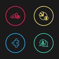 Set line Piece of puzzle, Startup project concept, chart and dollar and Financial growth icon. Vector.