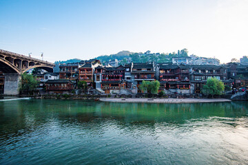 Fototapeta na wymiar Scenery of old houses in Fenghuang City, Hunan Province, China. The ancient city of Fenghuang is regarded by UNESCO as a World Heritage Site.