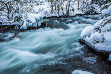 Winter river in Capcir, Cerdagne, Pyrenees, France