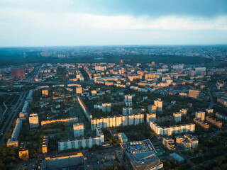 View of the Moscow from Ostankino tower. Moscow, Russia.