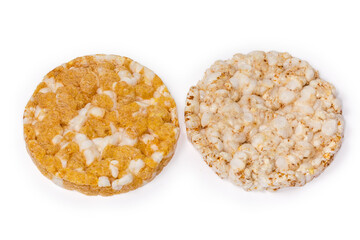 Round puffed multi-grain crispbread and crispbread with pumpkin