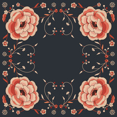 Floral frame inspired by embroidered fabrics in vintage oriental style