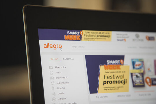 WARSAW/POLAND - SEPTEMBER 30, 2020: View on Allegro site - the biggest e-commerce company in Poland a few days before IPO on Warsaw Stock Exchange