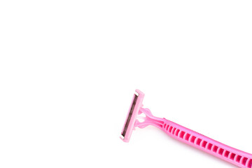 Pink shaving razor isolated on white