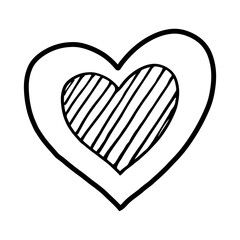 Black and white heart sign. Cute, funny drawing. Hand drawing doodle. Sketch. Vector.