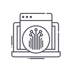 Information development icon, linear isolated illustration, thin line vector, web design sign, outline concept symbol with editable stroke on white background.