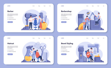 Barber web banner or landing page set. Idea of hair and beard