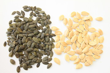 Pumpkin seeds on a white background