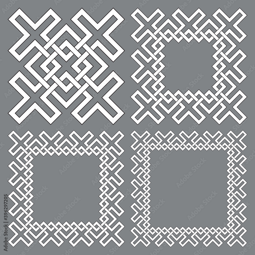 Aufkleber set of square frames, rectangular patterns. 4 decorative elements for design with stripes braiding b