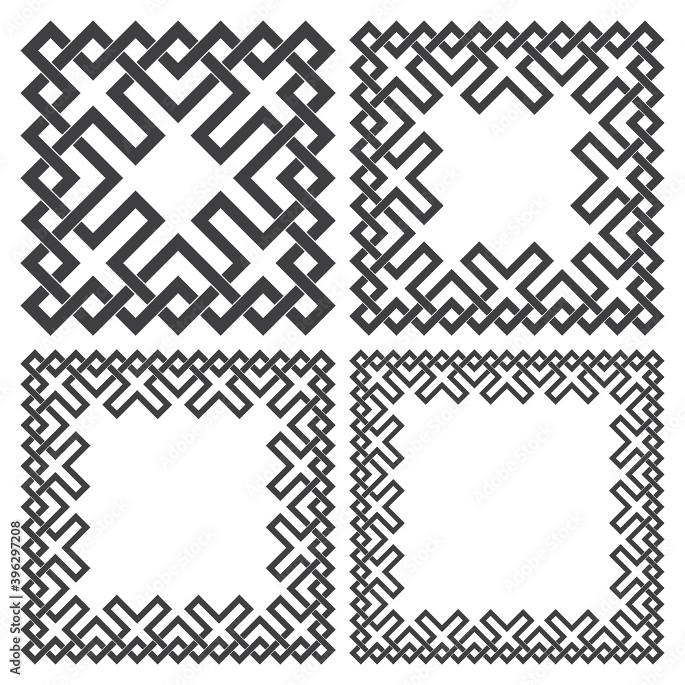 Aufkleber set of square frames, rectangular patterns. 4 decorative elements for design with stripes braiding b