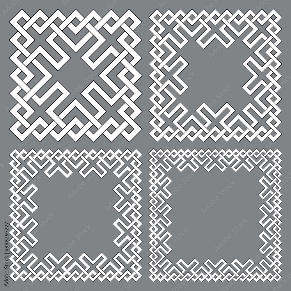 Aufkleber set of square frames, rectangular patterns. 4 decorative elements for design with stripes braiding b