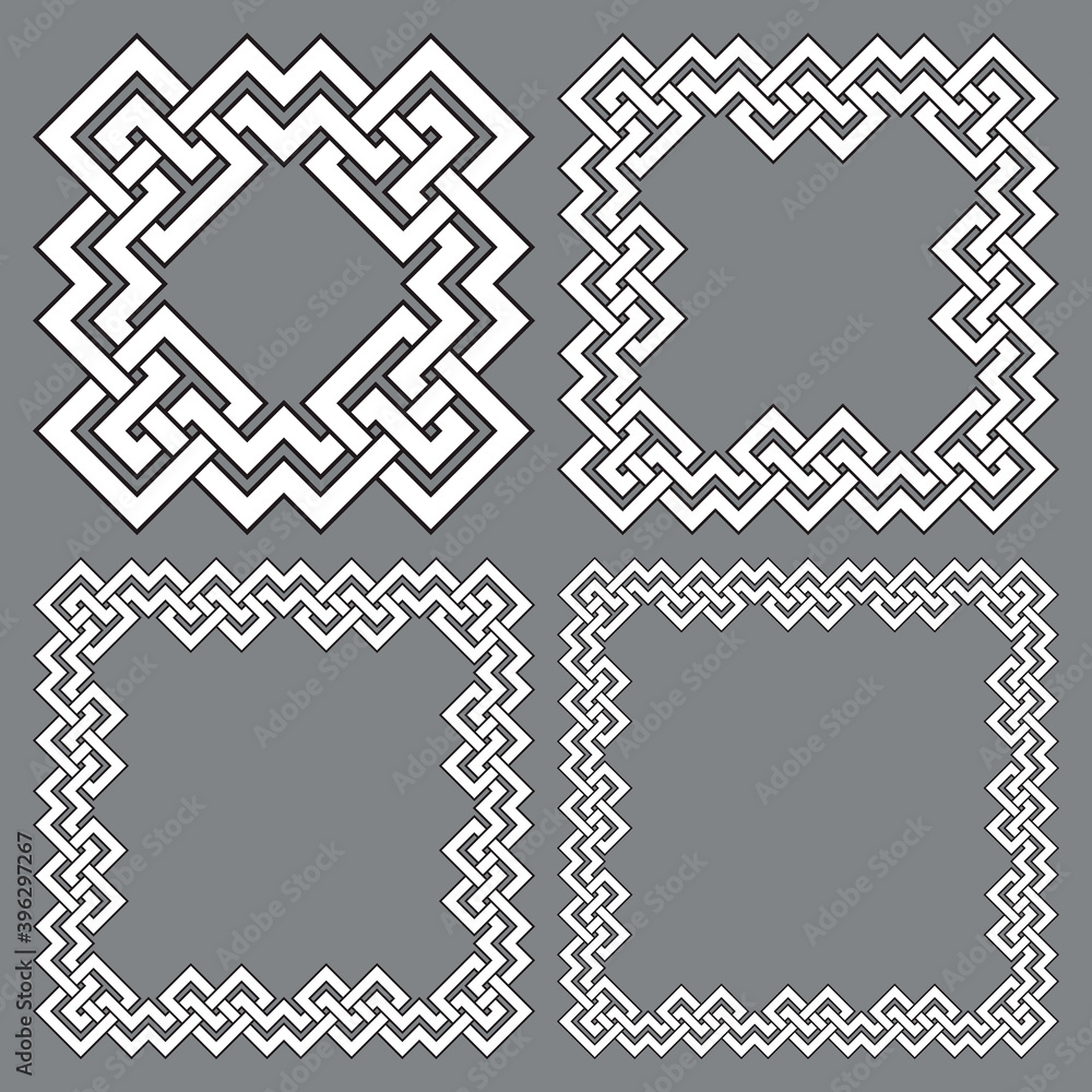 Leinwandbilder set of square frames, rectangular patterns. 4 decorative elements for design with stripes braiding b