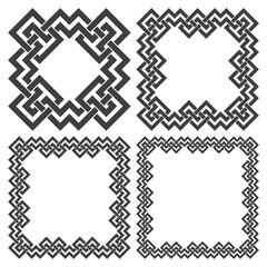 Set of square frames, rectangular patterns. 4 decorative elements for design with stripes braiding borders. Black lines on white background.