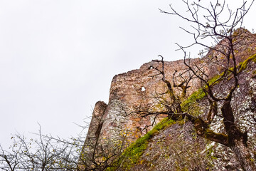 Berdiki historical castle  wall ruins surounded by rocky landscape. Historical places in Bolnisi municipality. Kvemo kartli. Georgia