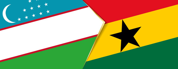 Uzbekistan and Ghana flags, two vector flags.