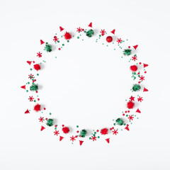 Christmas holiday composition. Xmas decorations on white background. Christmas, New Year, winter concept. Flat lay, top view, copy space