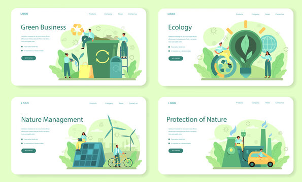 Ecology or eco friendly business web banner or landing page set