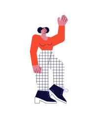 Caucasian woman standing and saying hello vector