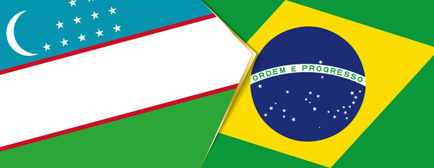 Uzbekistan and Brazil flags, two vector flags.
