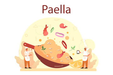 Fototapeta premium Paella. Spanish traditional dish with seafood and rice on a plate.