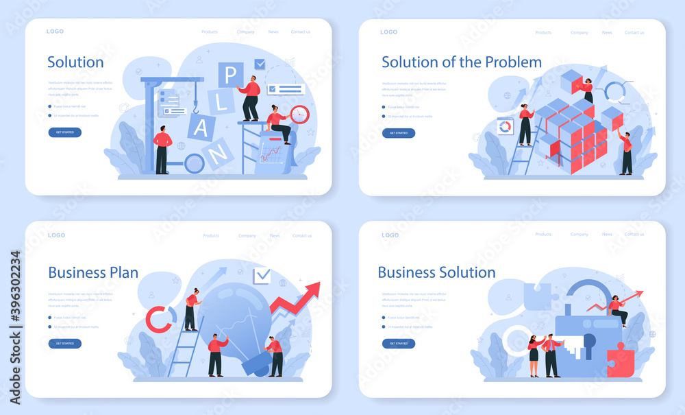 Fototapete solution web banner or landing page set. solving the problem and finding