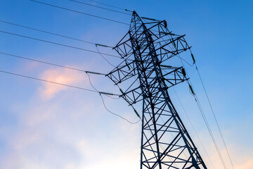 Power line support against the sky, copy space