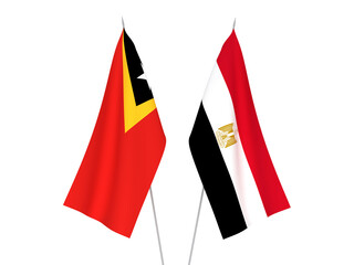 Naklejka premium National fabric flags of Egypt and East Timor isolated on white background. 3d rendering illustration.