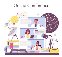 Astronomy and astronomer online service or platform. Scientist looking