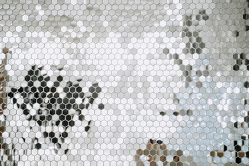 Mirror Mosaic Wall Surface Glitter Background Close-up Photo. Sparkling Festive and Elegant...