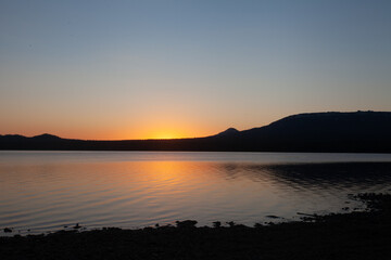 Stunningly beautiful sunset on a mountain lake