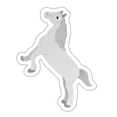 Sticker of White Horse Standing Up Cartoon, Cute Funny Character, Flat Design