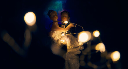wedding dolls lit up with little lights