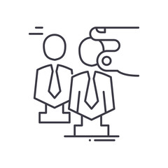 Human resource choice icon, linear isolated illustration, thin line vector, web design sign, outline concept symbol with editable stroke on white background.