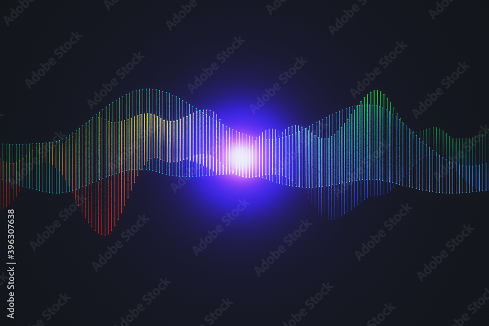 Poster Abstract colorful digital wave with luminous point.