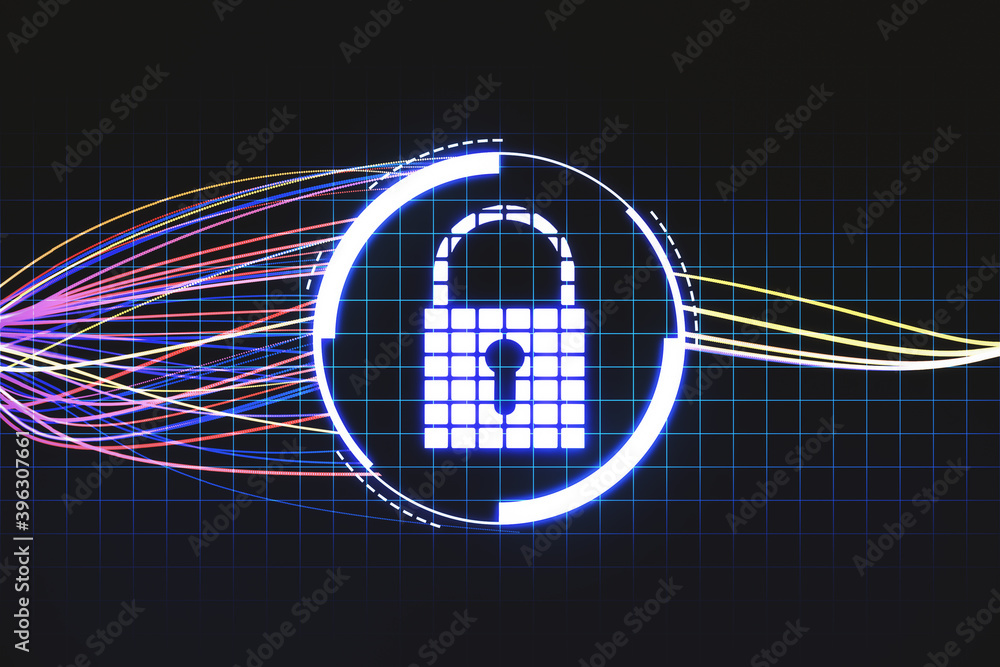 Poster creative round digital button with padlock.