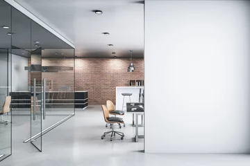 Foto op Plexiglas Comfortable office lobby interior with blank white wall. © Who is Danny