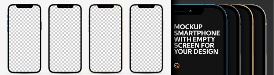  Mockup. Realistic smartphone Blue / Gray / Silver / Gold color with empty screen for your design. High detail image in small details. Vector illustration EPS10.