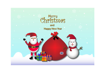 Merry Christmas and Happy New Year With Santa, Snow Man and Many