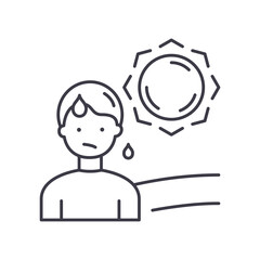 Hot weather icon, linear isolated illustration, thin line vector, web design sign, outline concept symbol with editable stroke on white background.