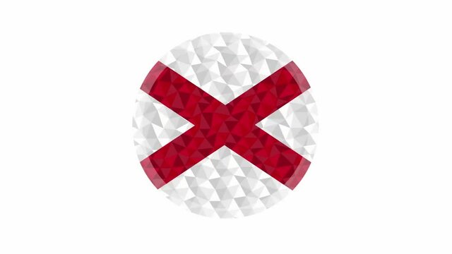 Round badge or button Alabama US state low poly flag with lightening on the edge animated video