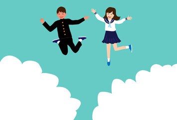 歓喜あふれる 喜ぶ女子高生 天にも昇る気持ち 大喜び 幸せな ジャンプする コピースペース Wall Mural Allstar