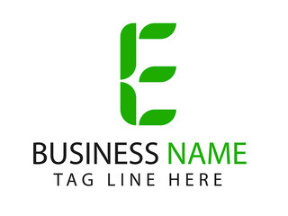 Letter E  Initial natural vector logo template. Design with leaf and green color..eps