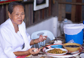 Portrait of a happy elderly Asian woman.