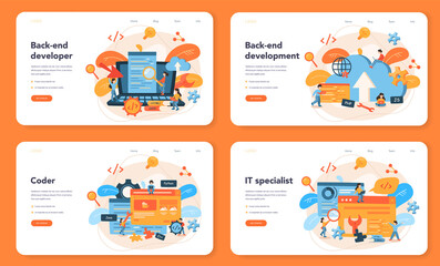 Back end development web banner or landing page set. Software